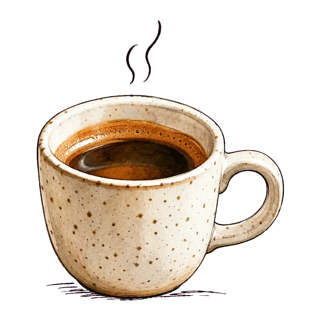 Kleine gesprenkelte Espressotasse mit gezeichneten Dampfstrichen