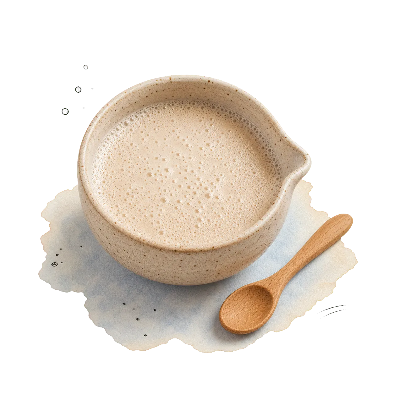Aktivierte Hefe mit feinen Bläschen in lauwarmer Hafermilch