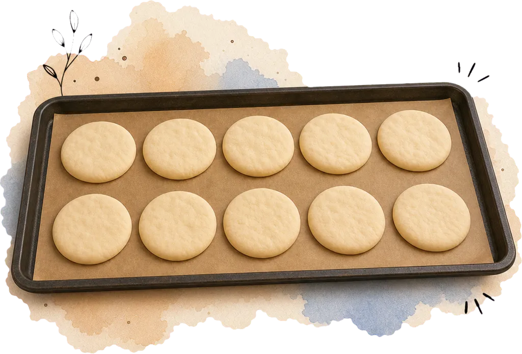 Zehn weiche ungebackene Fladenbrötchen liegen mit Abstand auf Backpapier unter einem locker angehobenen Tuch